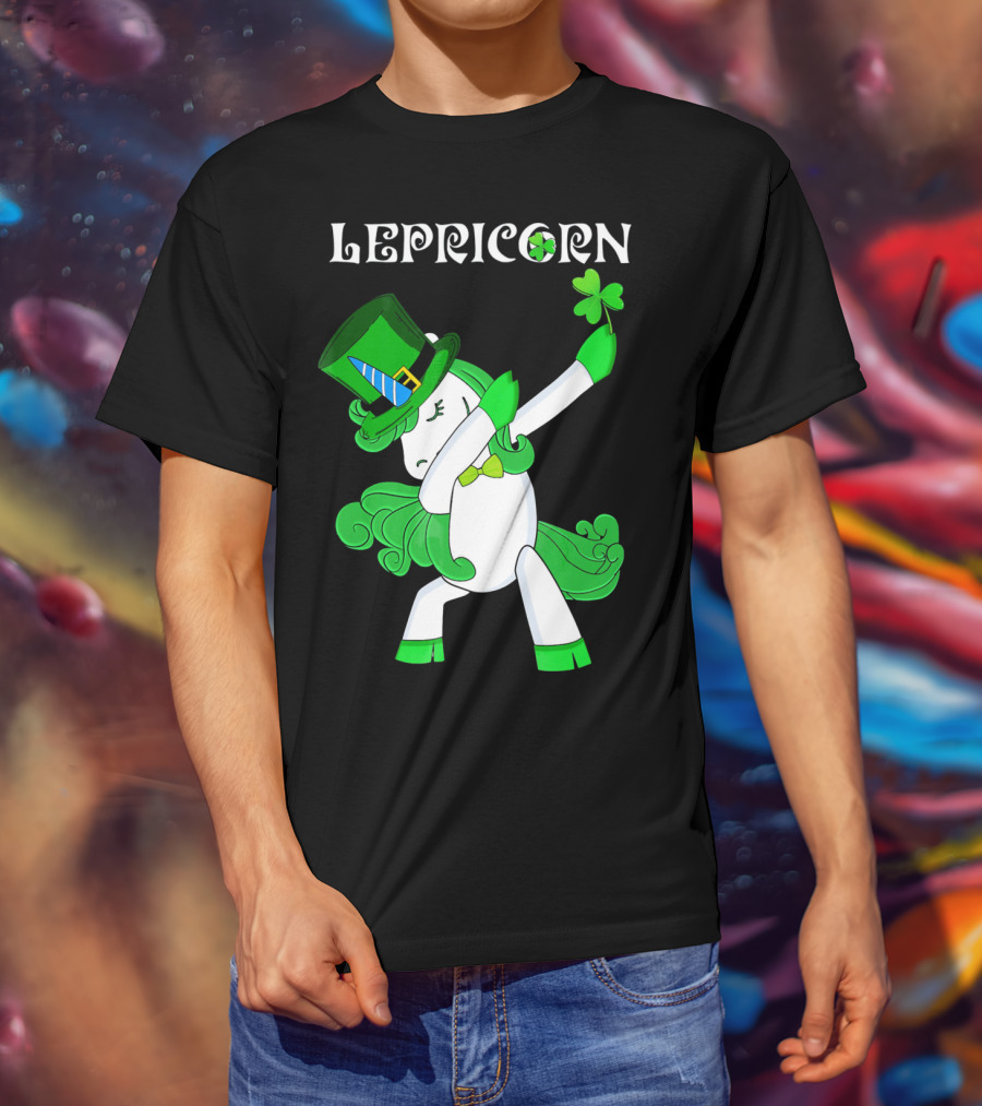 Lepricorn Funny Dabbing Cute Irish Unicorn With Shamrock T-Shirt