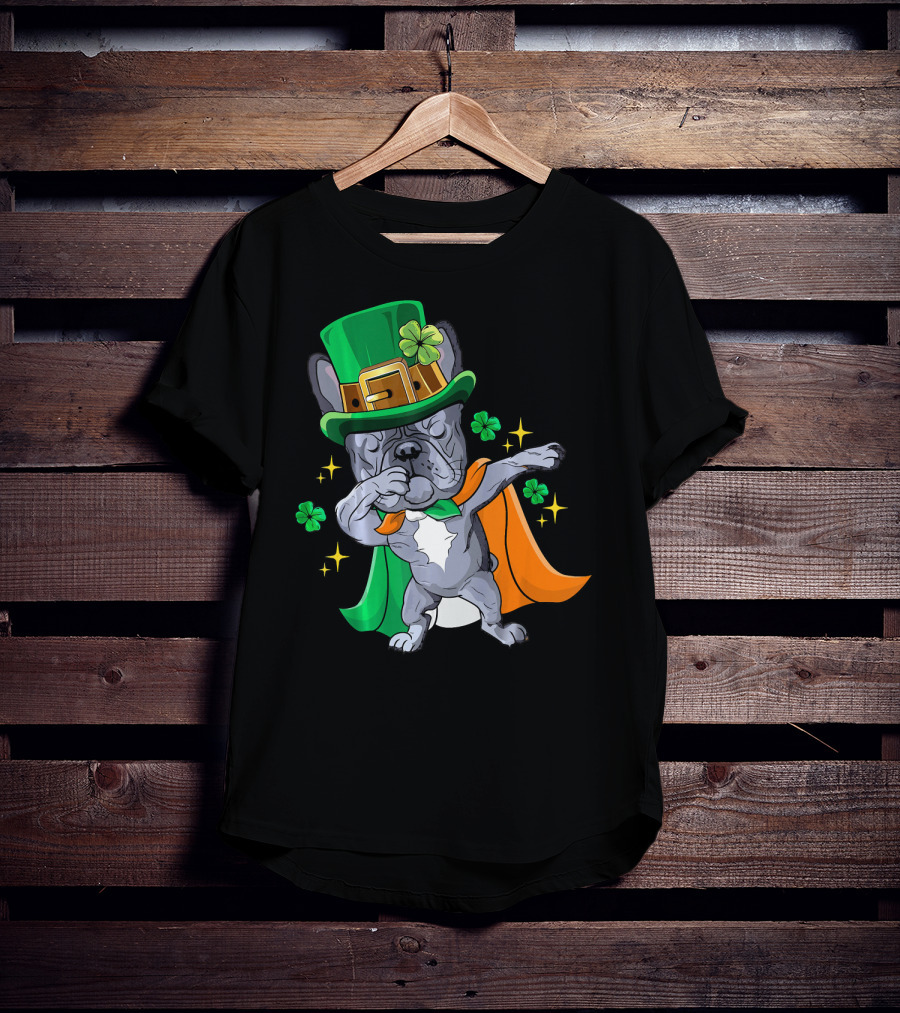 Dabbing French Bulldog Leprechaun St Patrick's Day Shamrocks T-Shirt