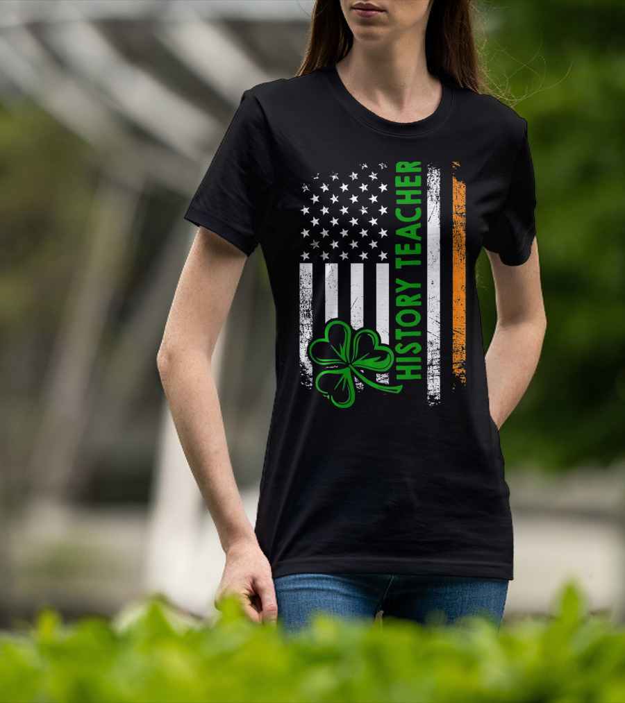 USA Flag Shamrock Irish History Teacher Histo T-Shirt