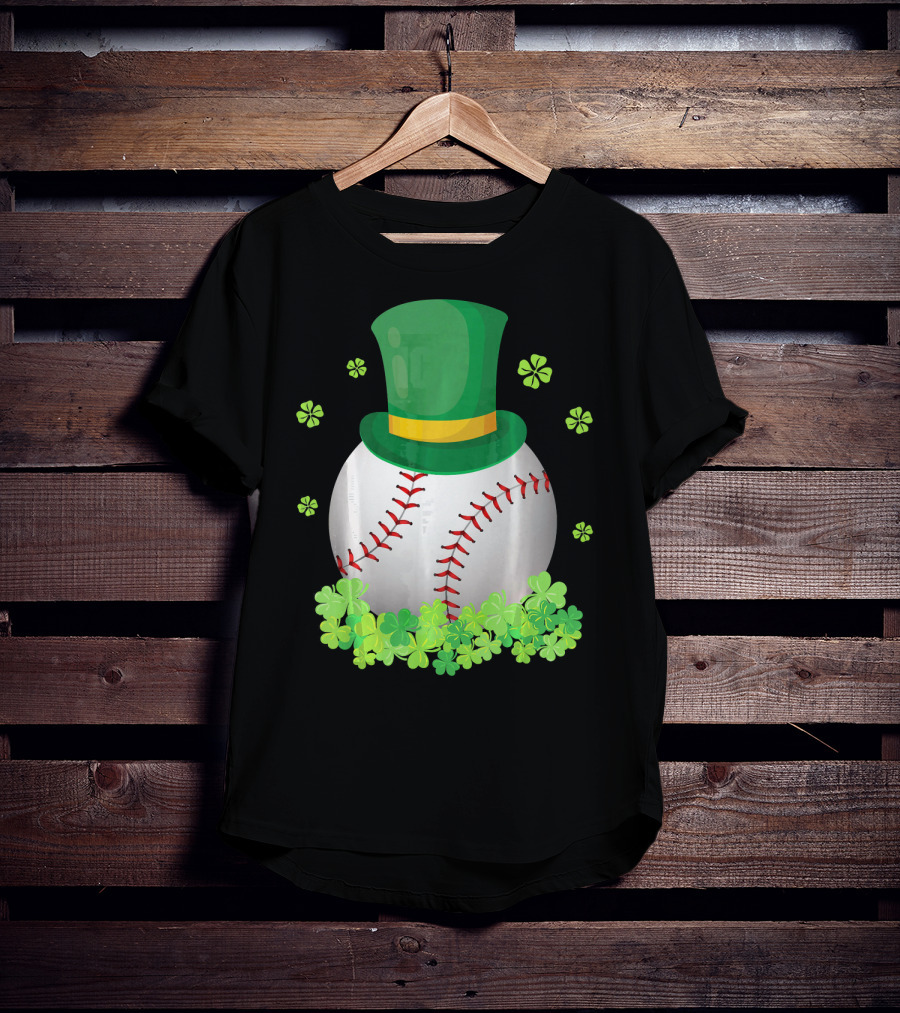 Baseball Leprechaun Hat With Shamrocks And Four-Leaf Clovers T-Shirt