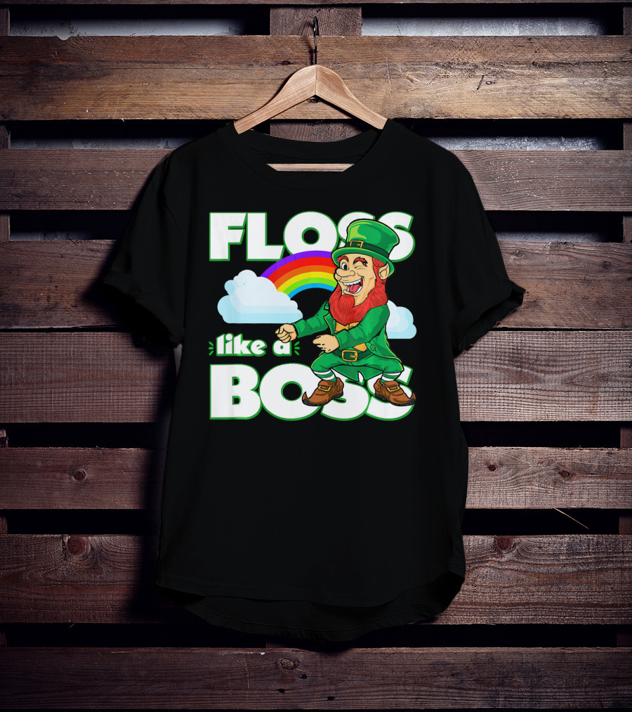 Floss Like A Boss St. Patricks Leprechaun Rainbow T-Shirt