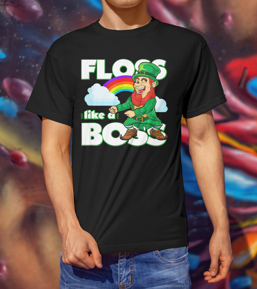 Floss Like A Boss St. Patricks Leprechaun Rainbow T-Shirt