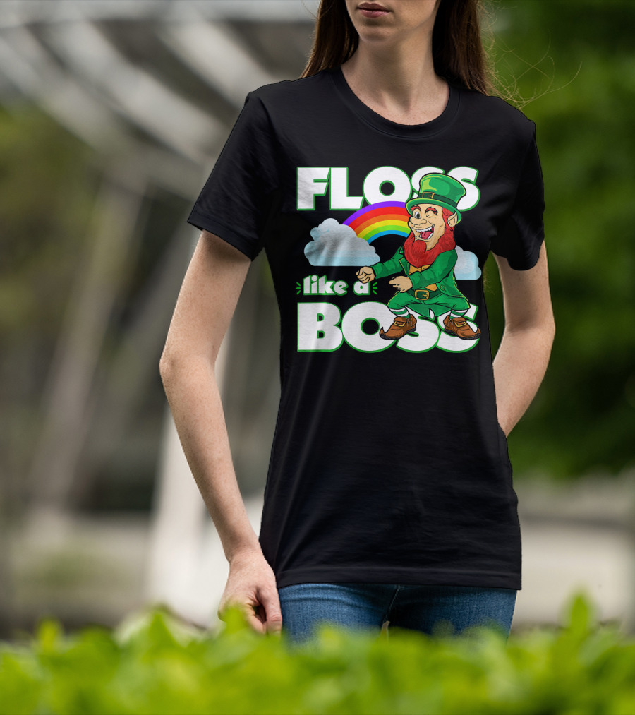 Floss Like A Boss St. Patricks Leprechaun Rainbow T-Shirt