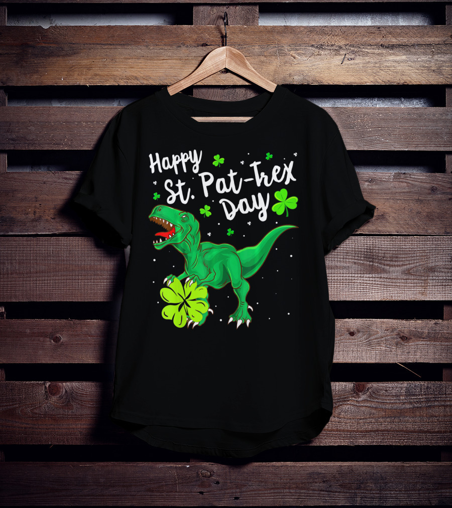 Happy St Pat Trex Day With Shamrock Dinosaurs T-Shirt