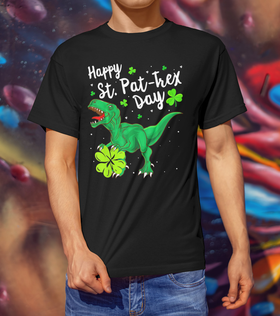 Happy St Pat Trex Day With Shamrock Dinosaurs T-Shirt
