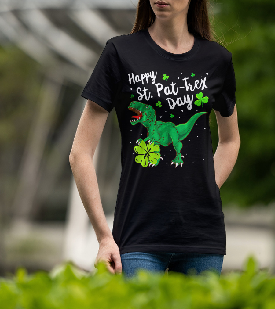 Happy St Pat Trex Day With Shamrock Dinosaurs T-Shirt