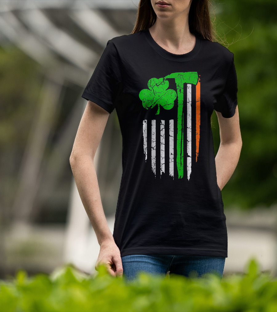 Firefighter Irish Flag Shamrock Patricks Day T-Shirt