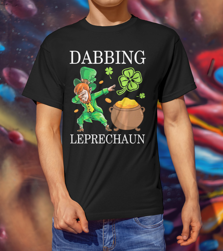 Dabbing Leprechaun Clover And Gold Coins T-Shirt