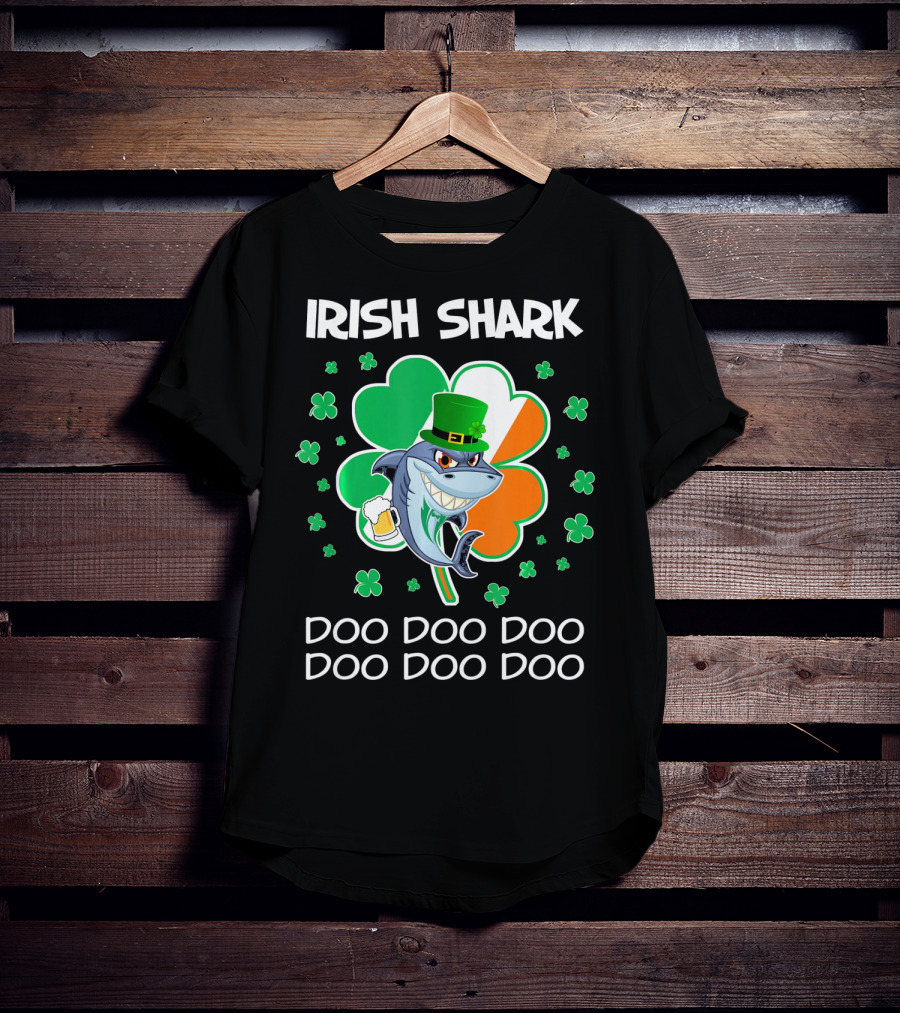 Irish Shark Doo Doo Doo Shamrock Beer St Patricks T-Shirt