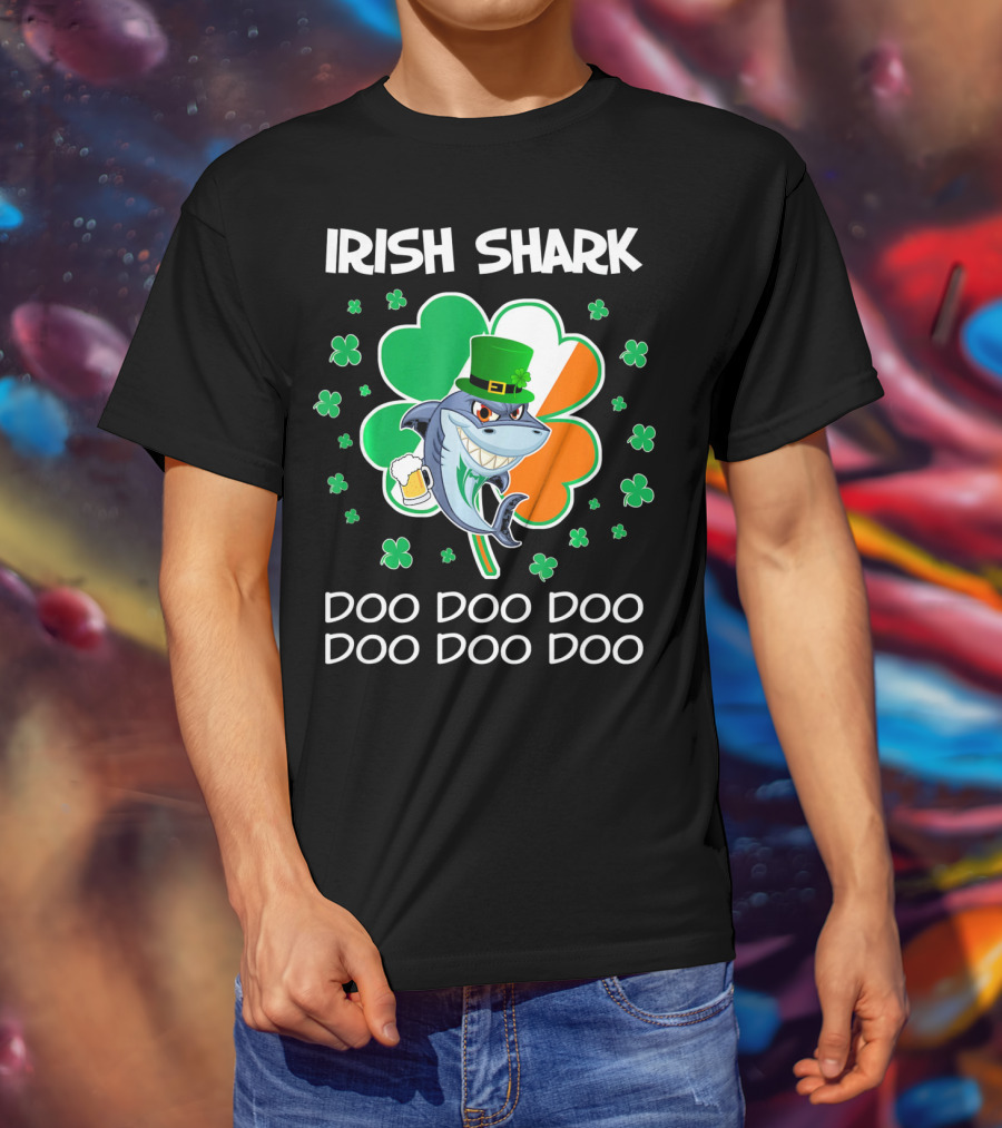 Irish Shark Doo Doo Doo Shamrock Beer St Patricks T-Shirt