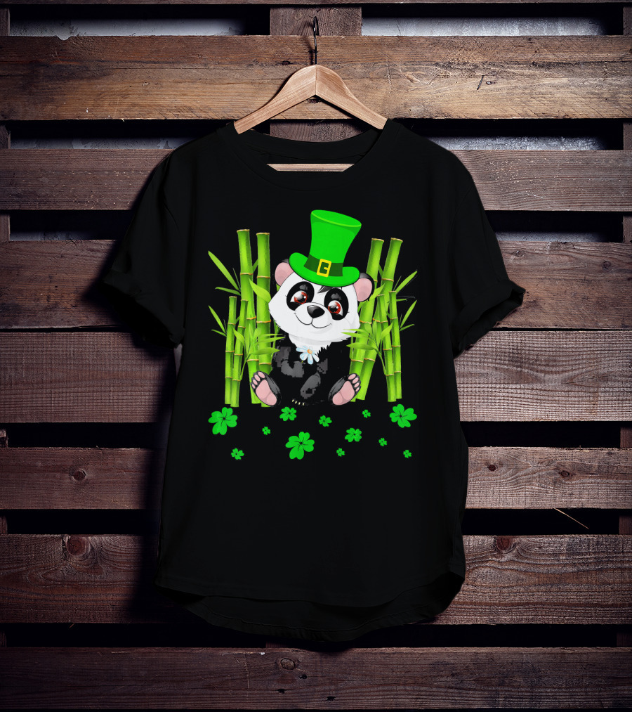 Leprechaun Panda Bamboo St Patricks Day Shamrock T-Shirt