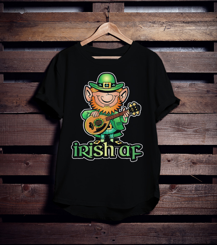Funny Leprechaun With Guitar Irish AF St Patricks T-Shirt
