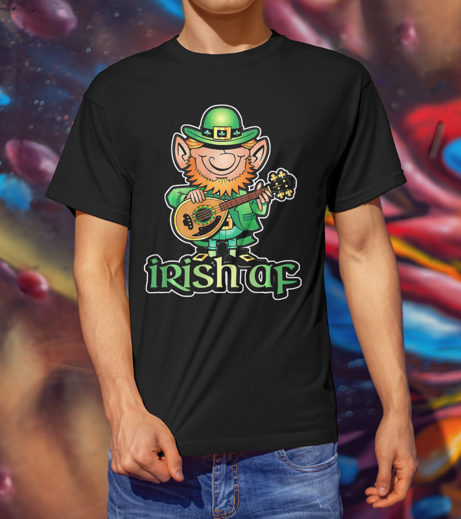 Funny Leprechaun With Guitar Irish AF St Patricks T-Shirt