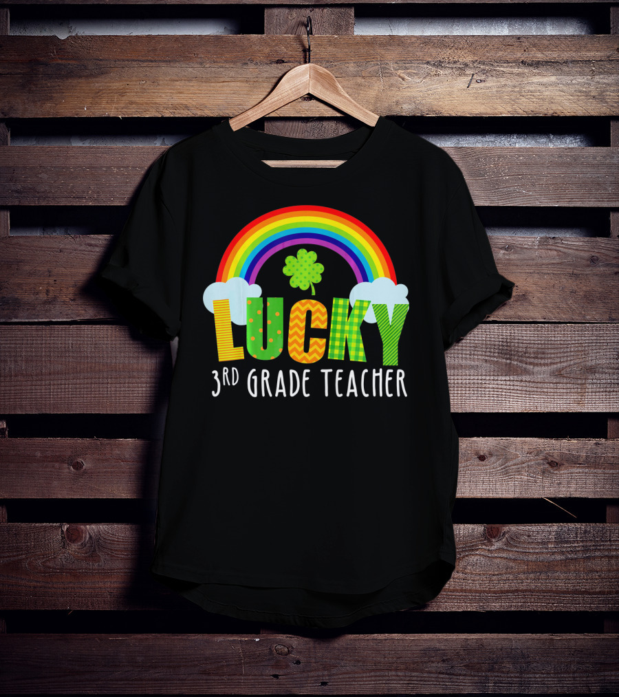Lucky 3rd Grade Teacher St Patricks Rainbow Shamrock T-Shirt