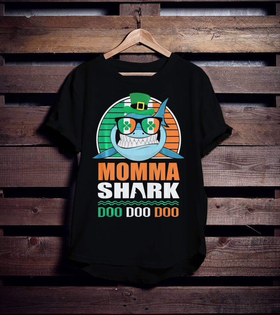 Momma Shark Doo Doo Doo St. Patrick's Day Shamrock Glasses And Hat T-Shirt