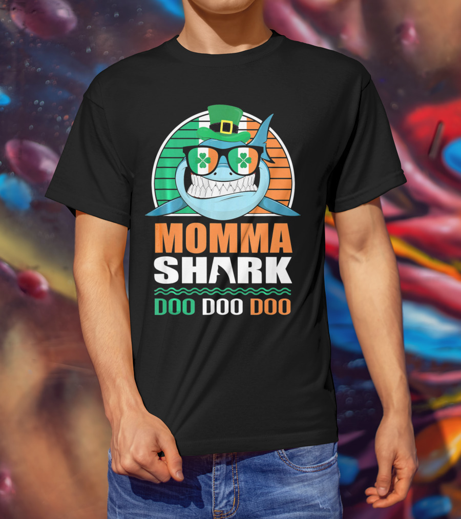 Momma Shark Doo Doo Doo St. Patrick's Day Shamrock Glasses And Hat T-Shirt