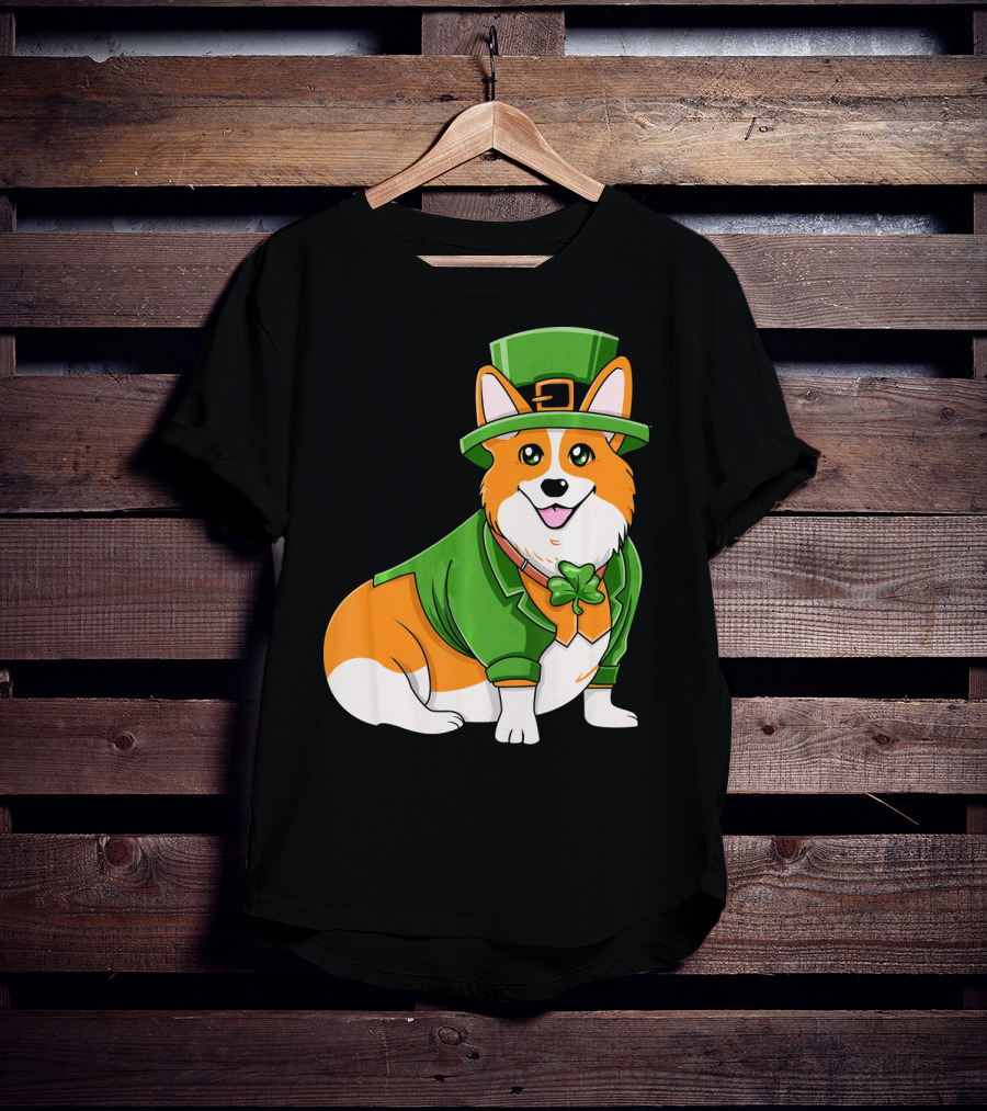 St Patricks Day Corgi Irish Dog In Leprechaun Hat And Green Suit T-Shirt