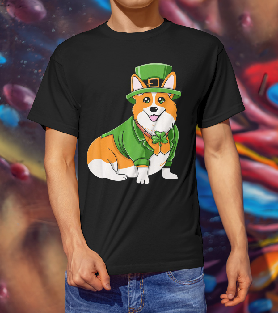 St Patricks Day Corgi Irish Dog In Leprechaun Hat And Green Suit T-Shirt