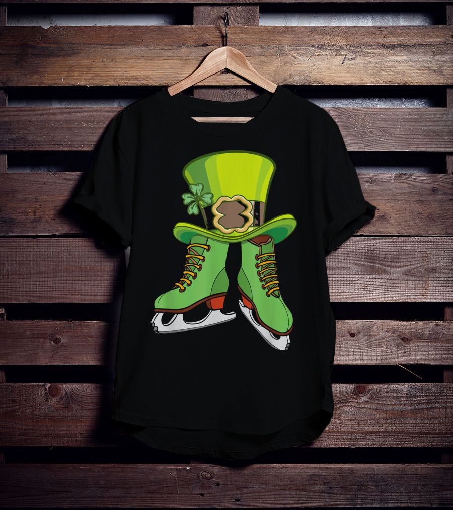 Leprechaun Figure Skating St Patricks Green Hat And Skates T-Shirt