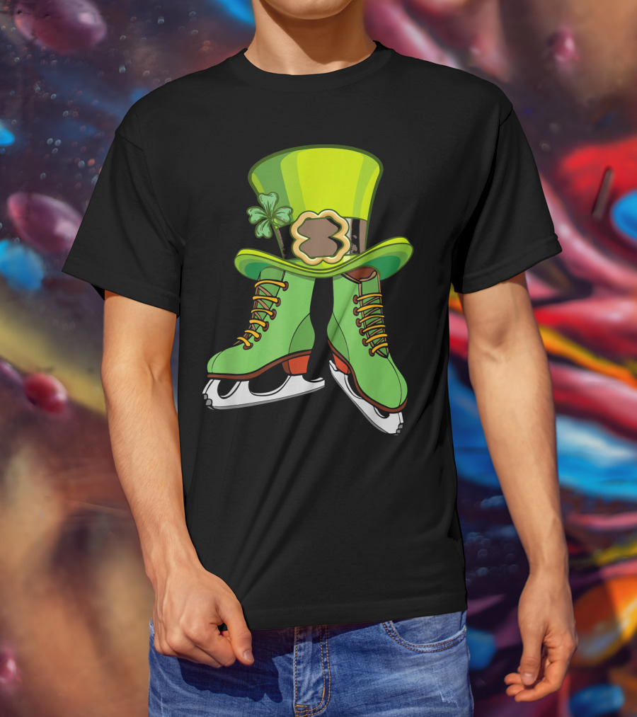 Leprechaun Figure Skating St Patricks Green Hat And Skates T-Shirt