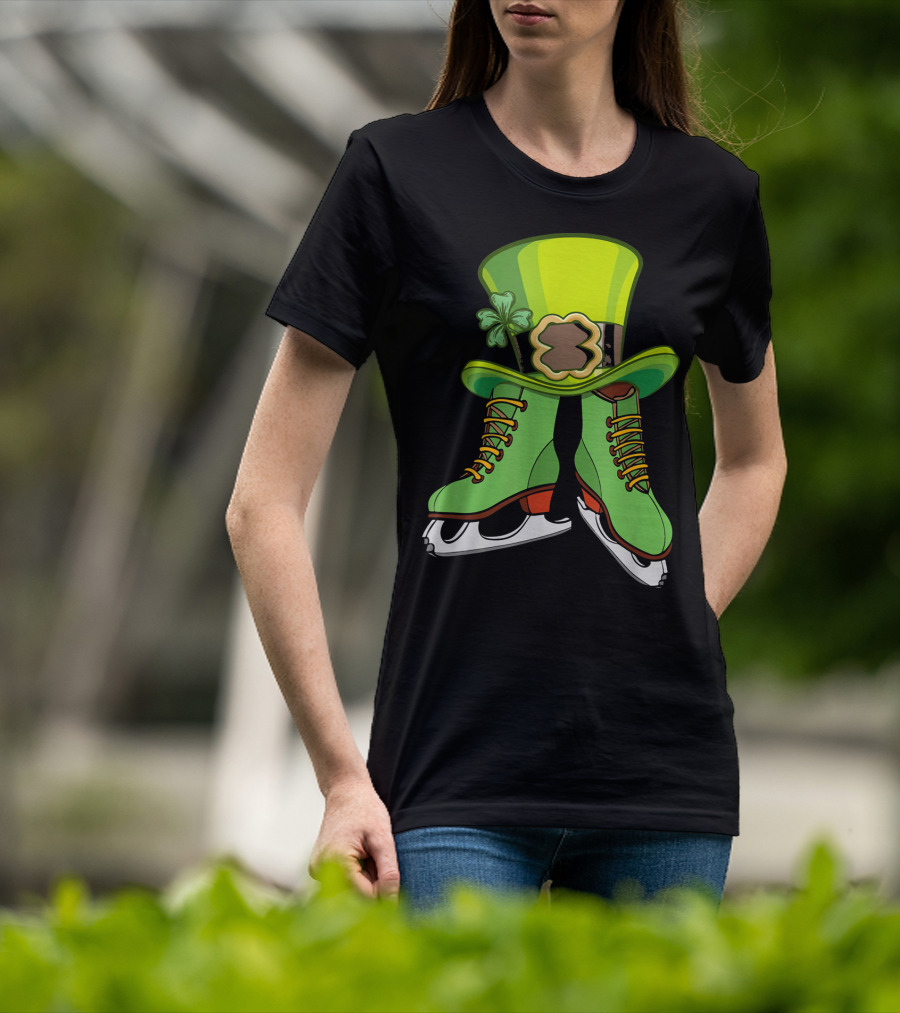 Leprechaun Figure Skating St Patricks Green Hat And Skates T-Shirt
