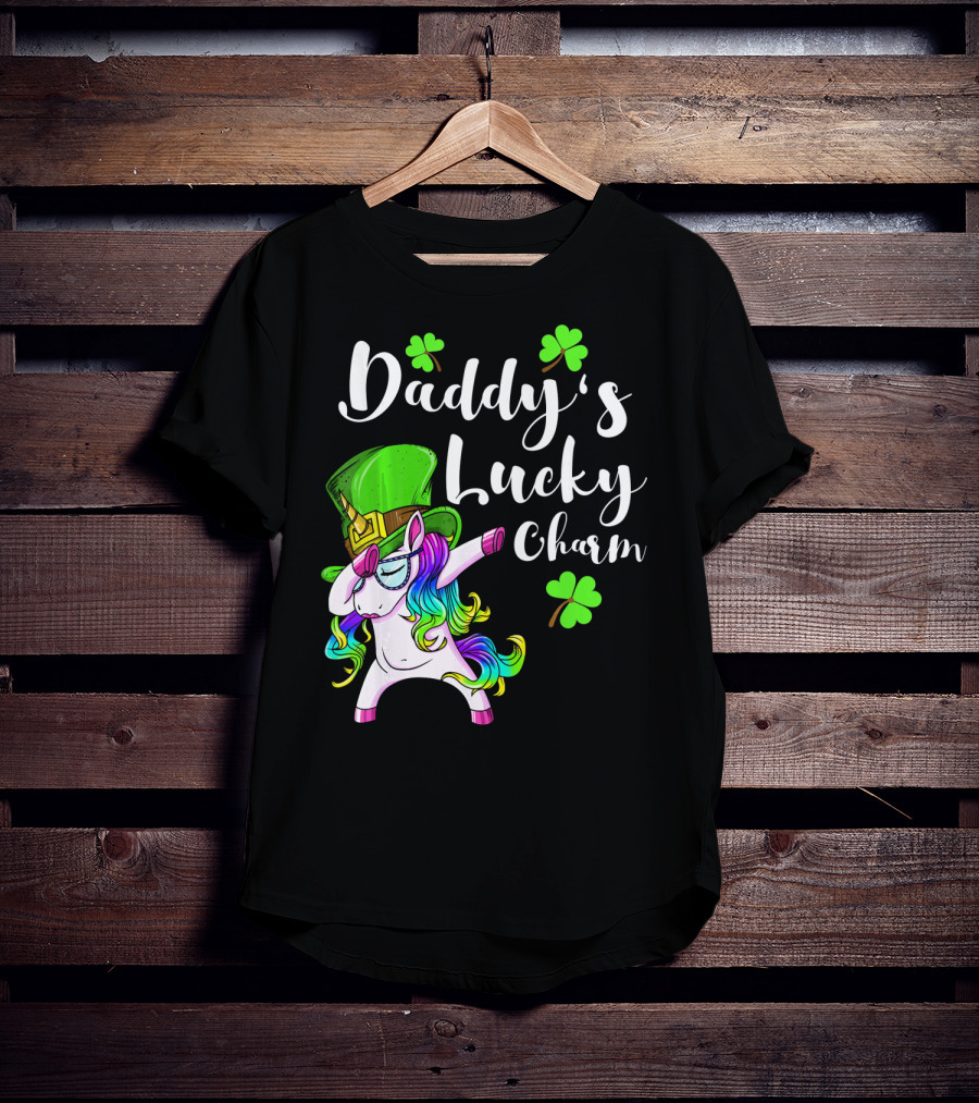 Daddy's Lucky Charm St. Patrick's Day Unicorn With Shamrock Hat T-Shirt
