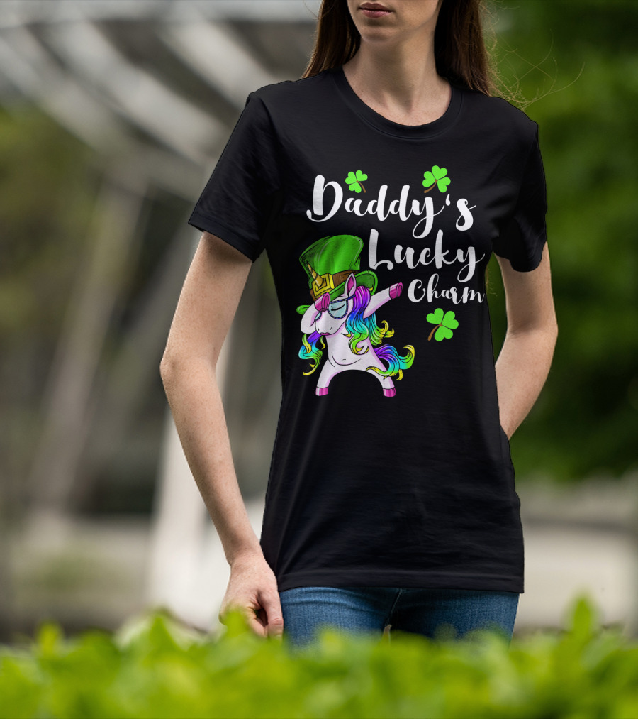 Daddy's Lucky Charm St. Patrick's Day Unicorn With Shamrock Hat T-Shirt