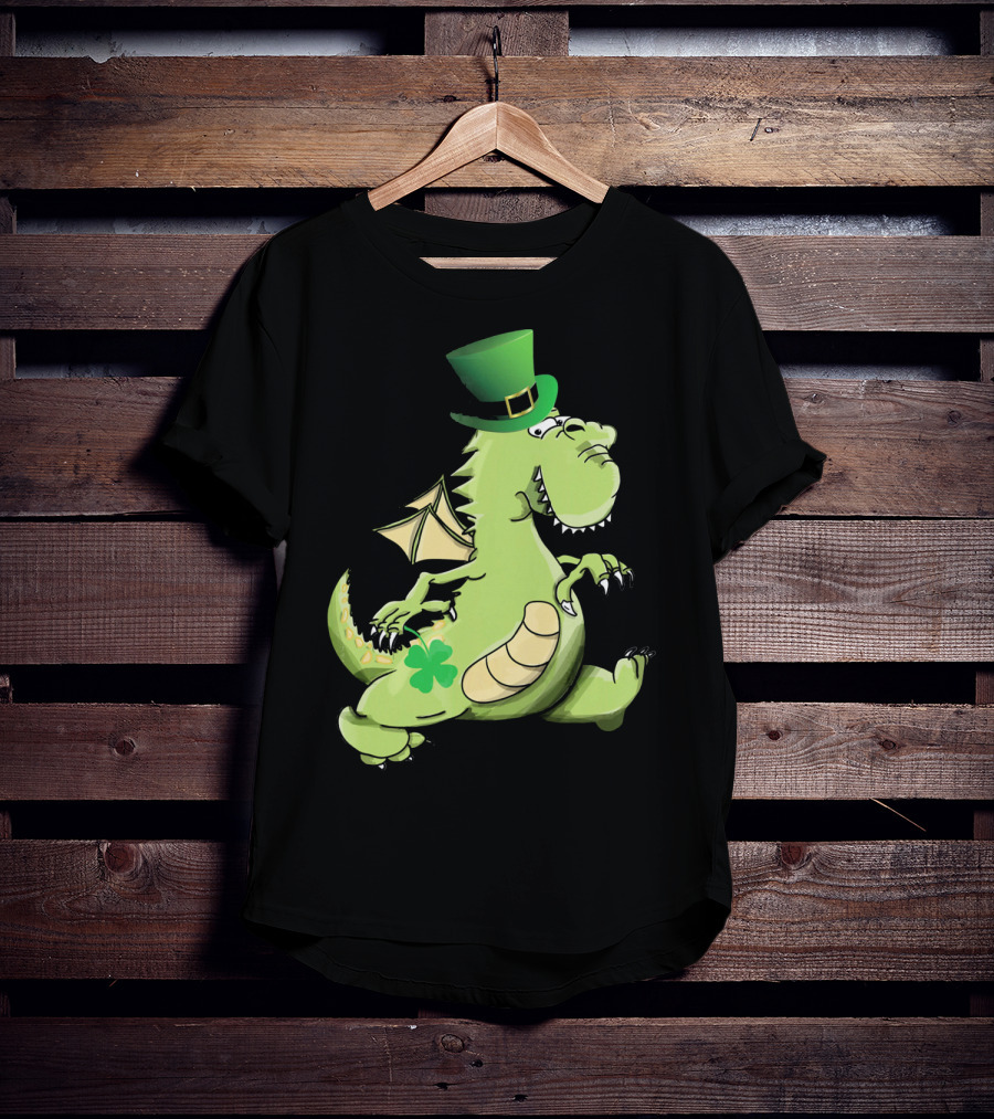 St Patrick's Day Dragon Wearing Leprechaun Hat With Shamrock T-Shirt