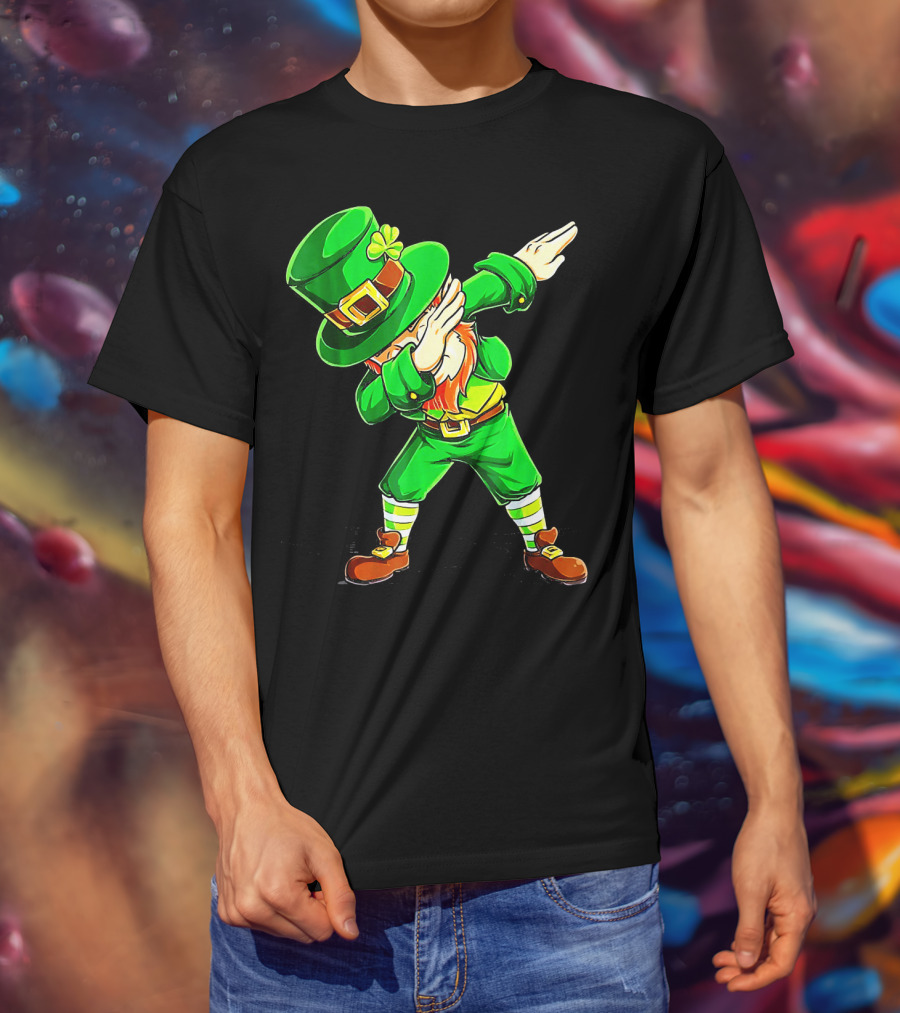 Leprechaun Dabbing Dance Pose In Green Costume T-Shirt