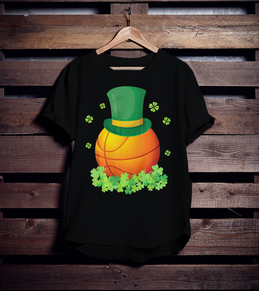 Basketball With Leprechaun Hat And Shamrocks Playing Around T-Shirt