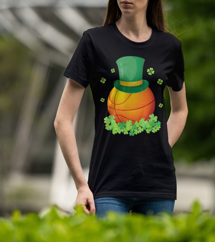 Basketball With Leprechaun Hat And Shamrocks Playing Around T-Shirt