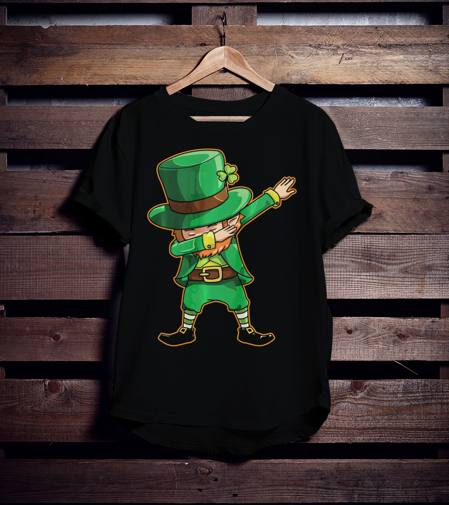 Funny Leprechaun Dabbing Dance Icon In Green Outfit And Hat T-Shirt