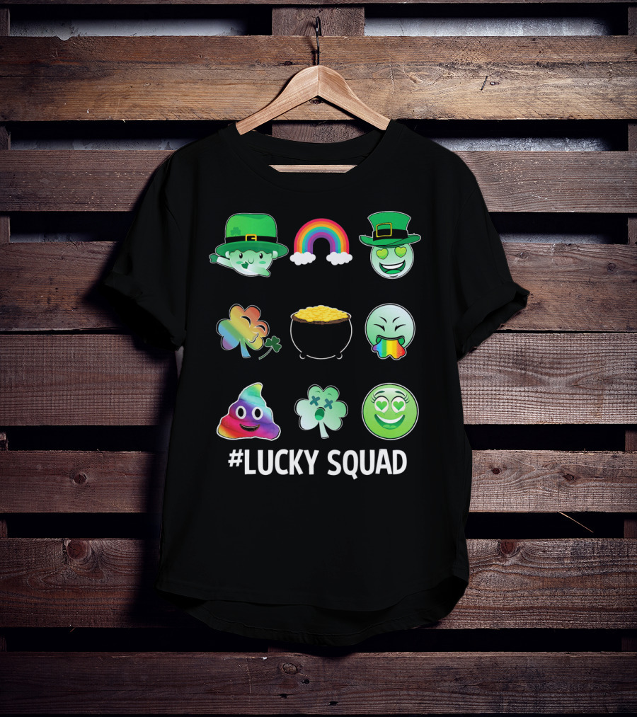 Lucky Squad St. Patricks Day Emoji Rainbow Clover Pot Of Gold T-Shirt
