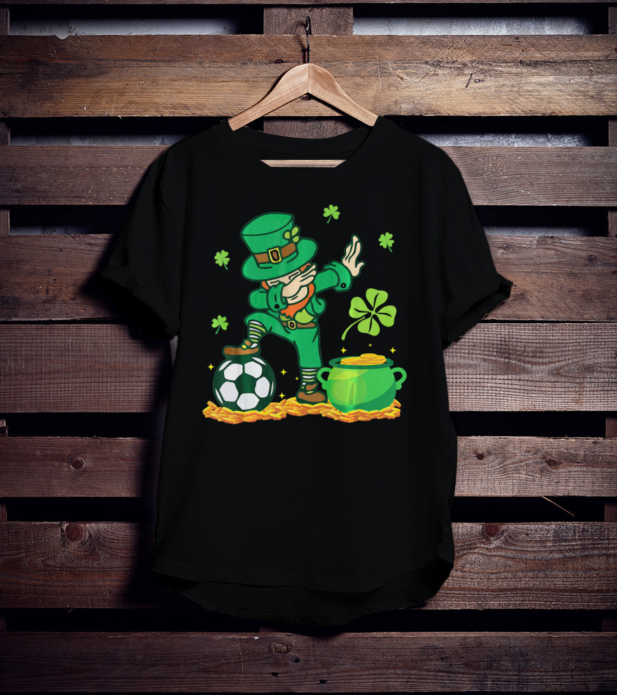 Leprechaun Dabbing With Soccer Ball And Pot Of Gold T-Shirt