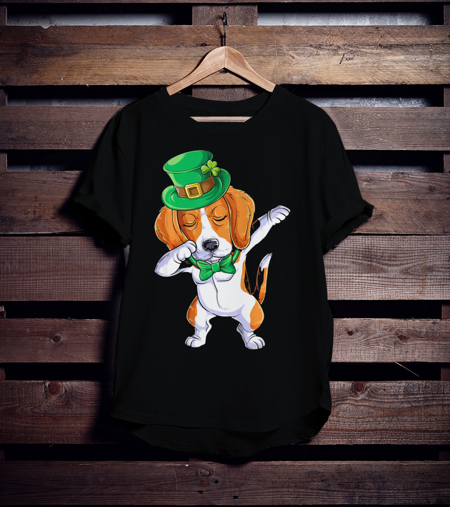Dabbing Beagle St Patricks Day Boys Leprechaun Hat Bow Tie Shamrock T-Shirt