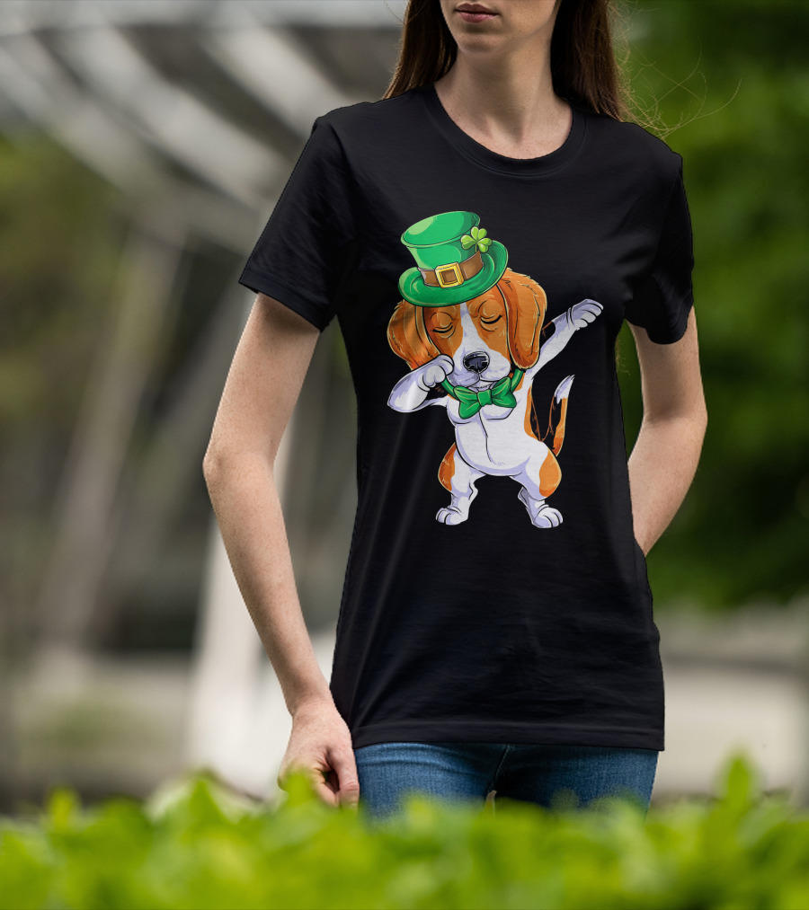 Dabbing Beagle St Patricks Day Boys Leprechaun Hat Bow Tie Shamrock T-Shirt