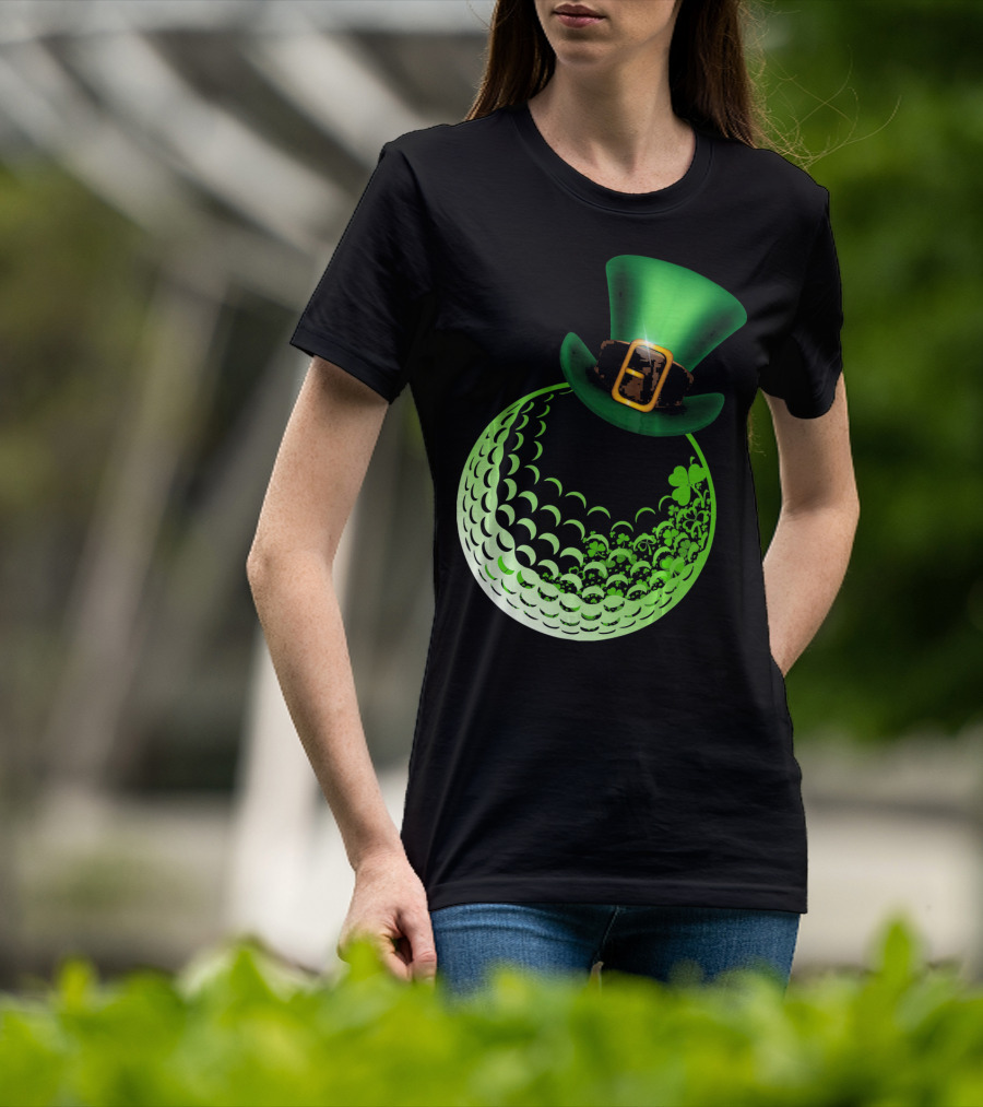 Shamrock Golf Ball With Leprechaun Hat St Patrick's Day Fun T-Shirt