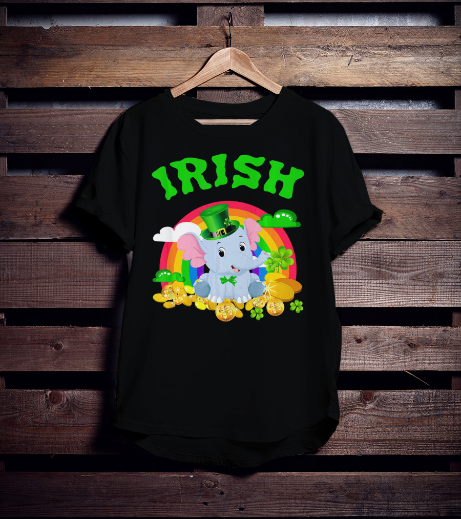 Irish Elephant St Patricks Day Rainbow Coins Clover T-Shirt