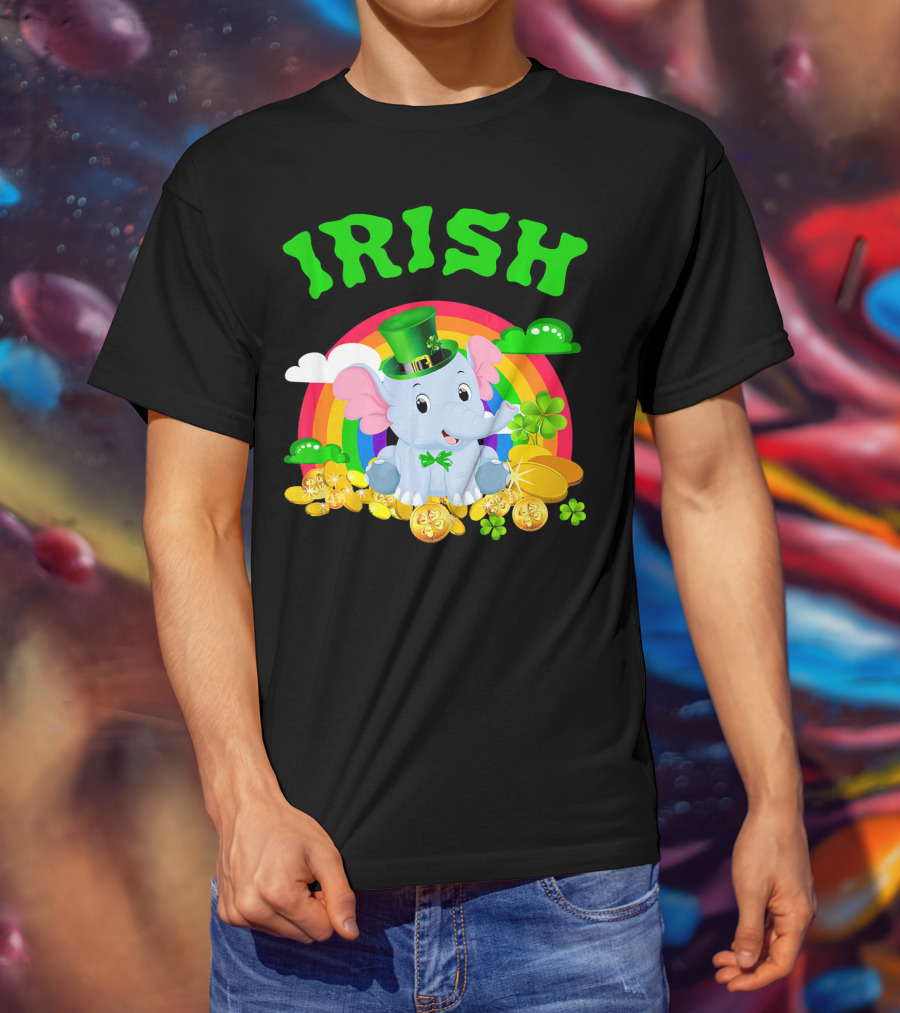 Irish Elephant St Patricks Day Rainbow Coins Clover T-Shirt
