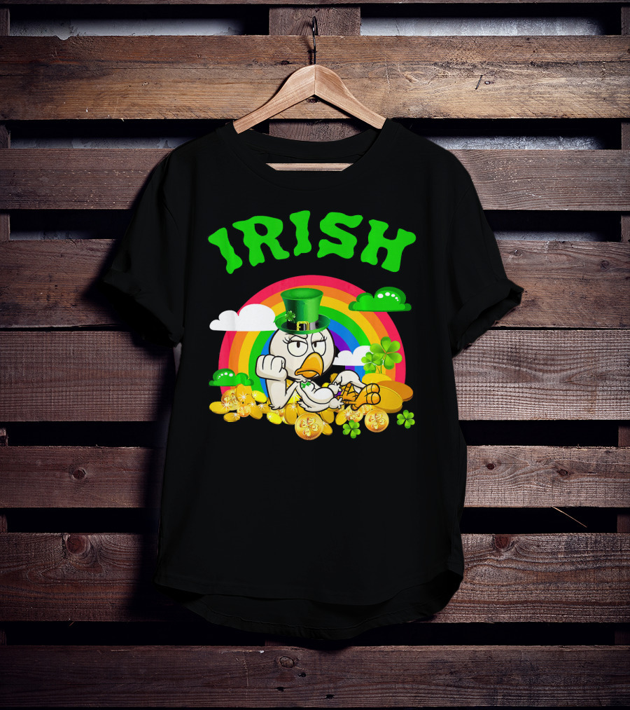 Irish Chicken Funny St Patricks Day Rainbow Gold Coins T-Shirt