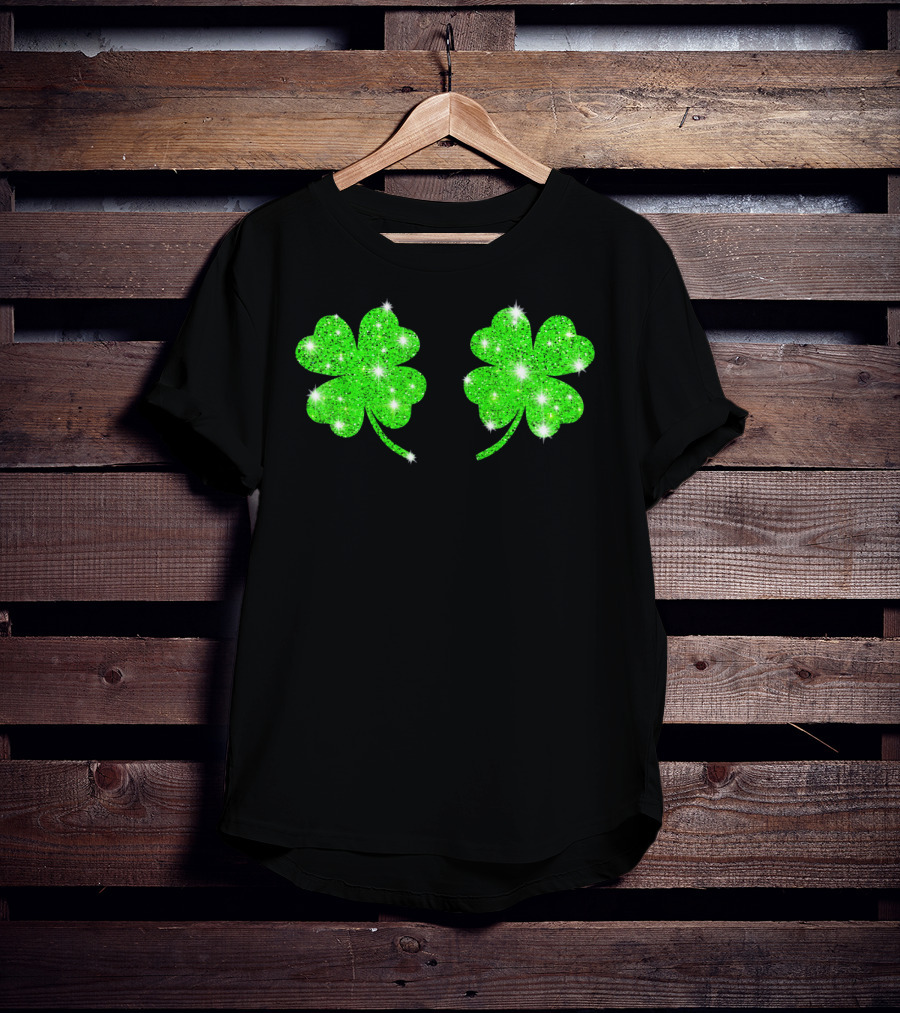 Shake Your Shamrocks Green Sparkle 4 Leaf Clover T-Shirt