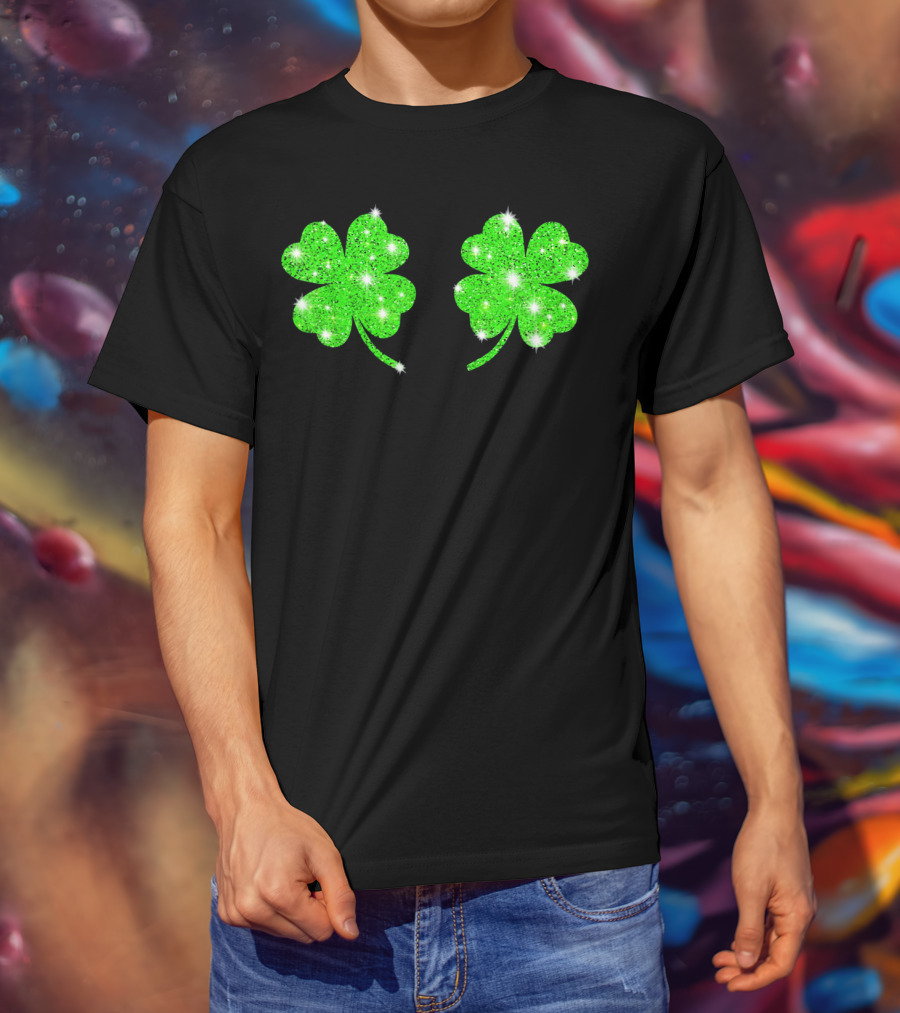 Shake Your Shamrocks Green Sparkle 4 Leaf Clover T-Shirt