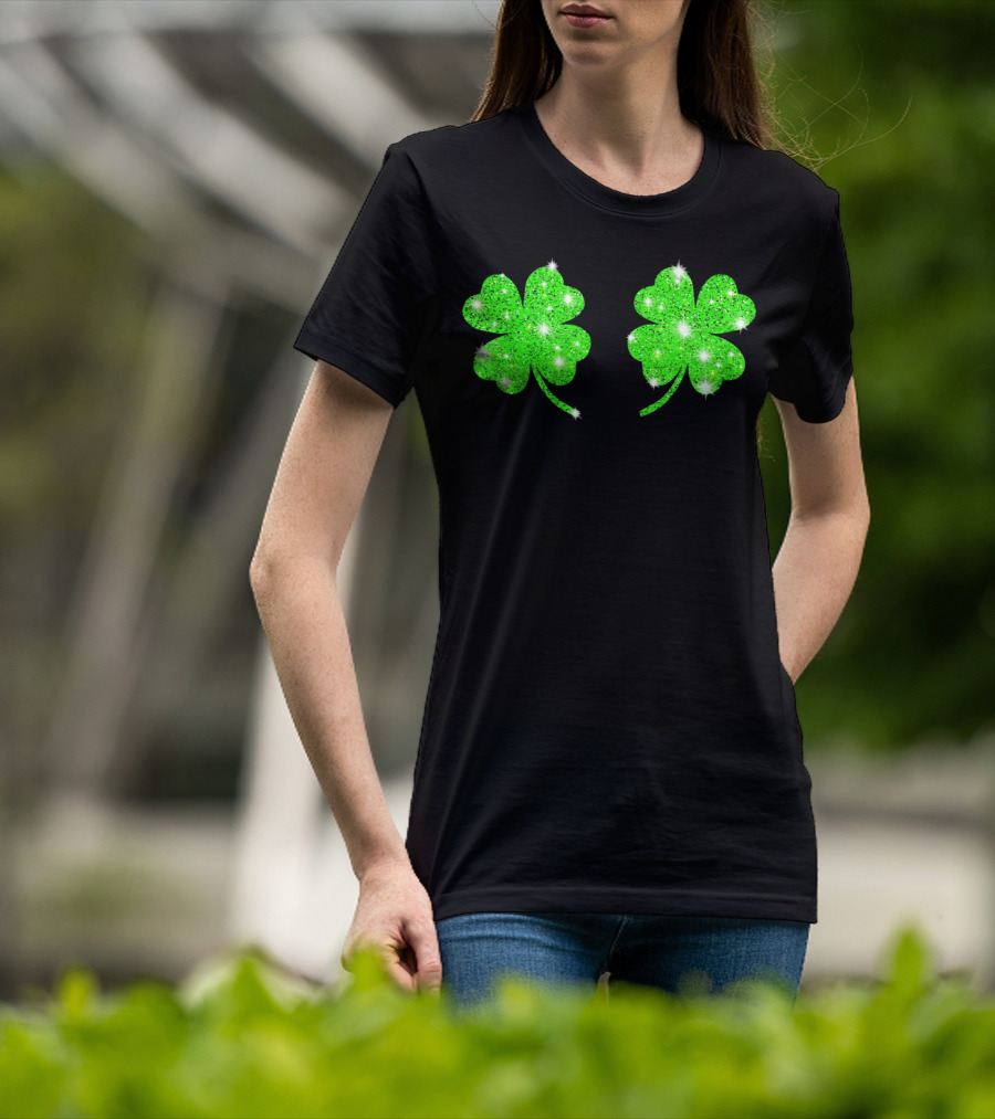 Shake Your Shamrocks Green Sparkle 4 Leaf Clover T-Shirt