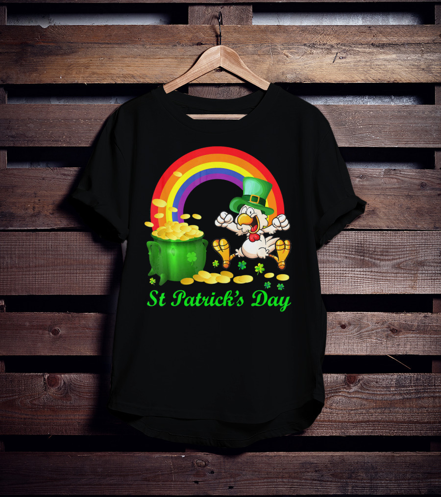 St Patrick's Day Chicken Leprechaun With Pot Of Gold And Rainbow T-Shirt