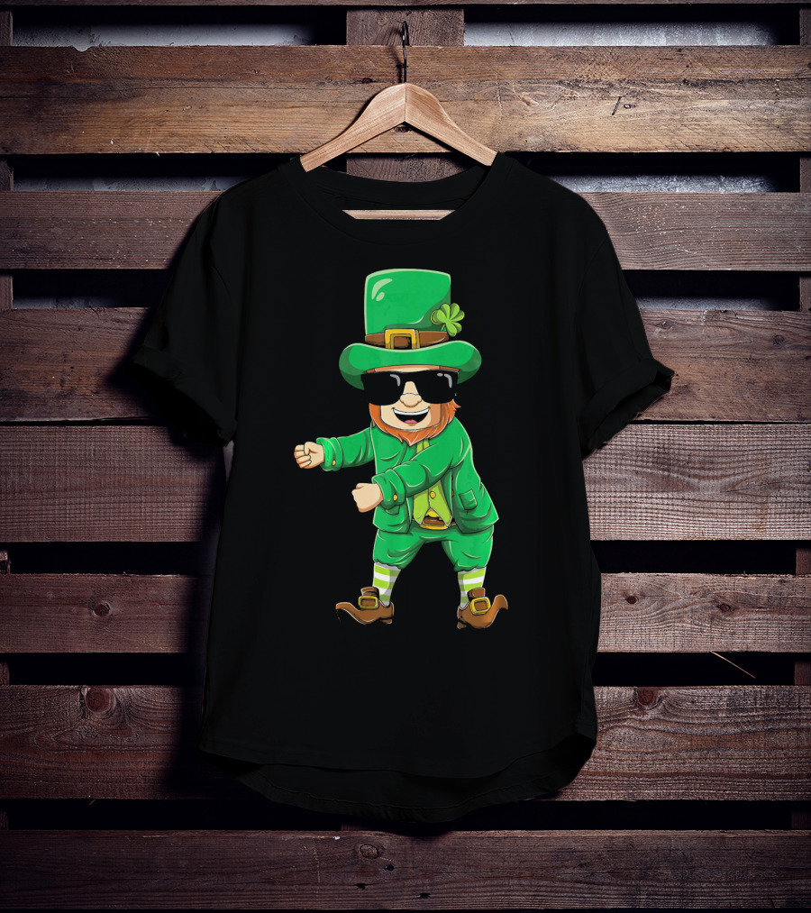 Flossing Leprechaun With Sunglasses Green Outfit And Shamrock Hat T-Shirt