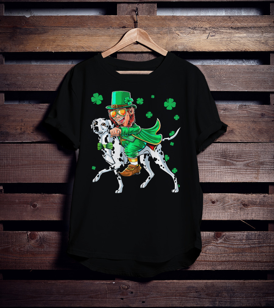 Leprechaun Riding Dalmatian With Shamrocks St. Patrick's Day T-Shirt