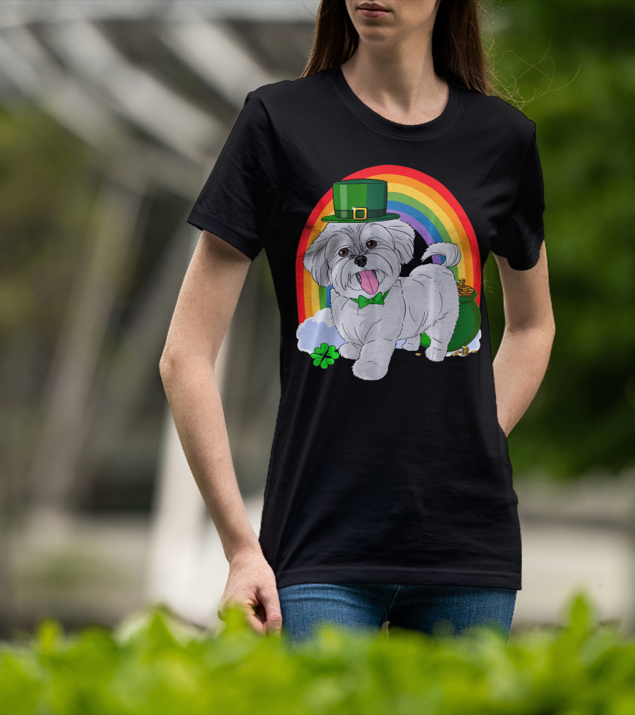 Maltese Leprechaun St Patrick's Day Rainbow Shamrock T-Shirt