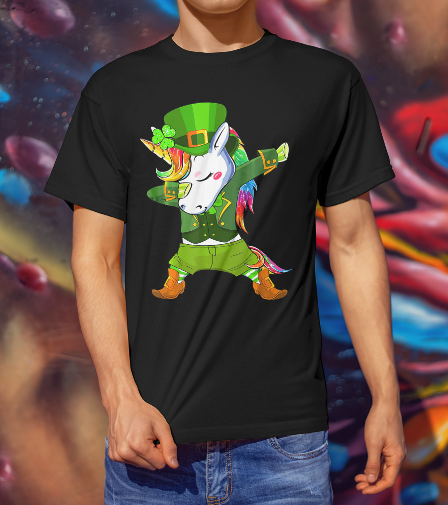 Leprechaun Costume Funny Dabbing Unicorn St. Patrick's Day Rainbow Magic T-Shirt