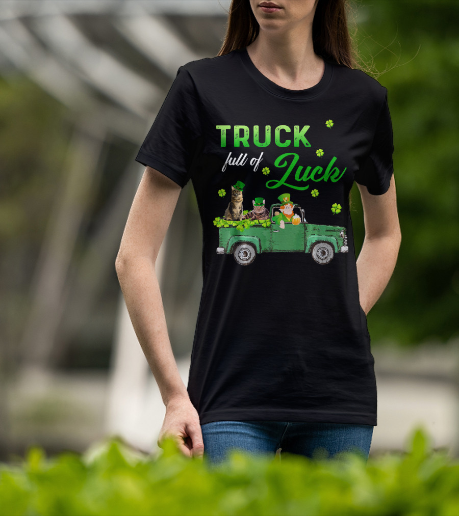 Truck Full Of Luck Cats Leprechaun Shamrocks T-Shirt