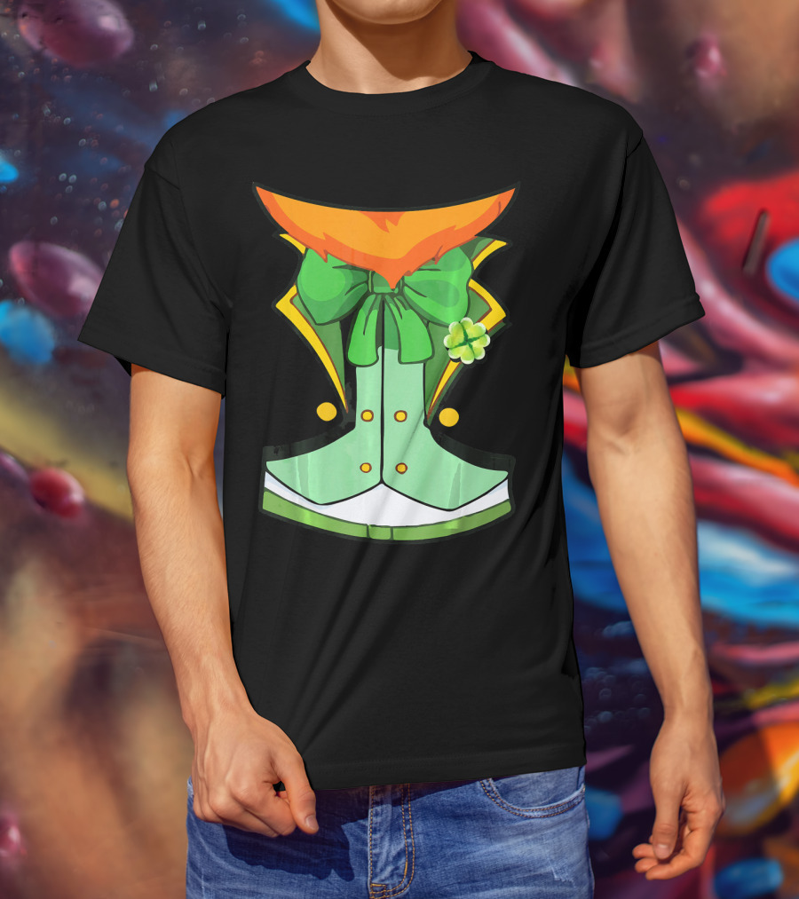 Tuxedo Leprechaun Costume With Green Bowtie And Shamrock T-Shirt